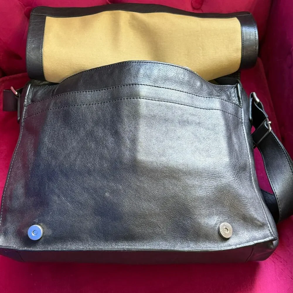 Cole Haan Black Leather Messenger Laptop Bag Briefcase Crossbody Work Travel